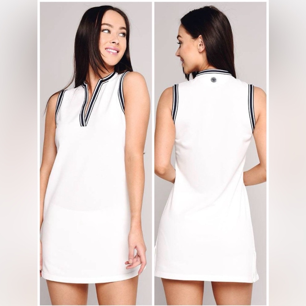 Tory Sport White Sleeveless Tennis Dress with Burgundy Trim